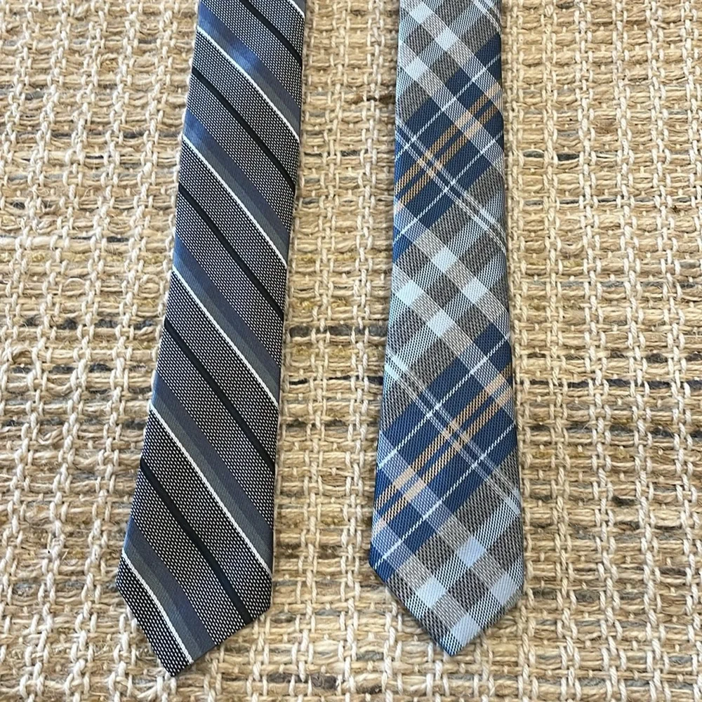 2 Kids size Clip on Ties Blue and Gray